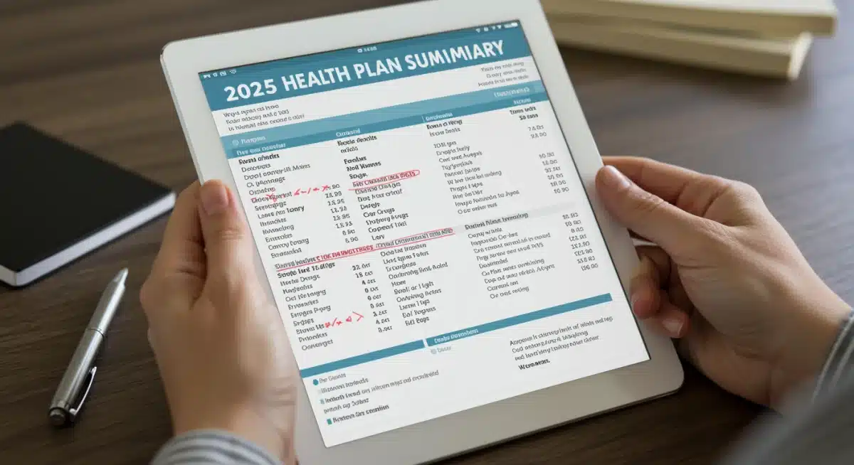 Person reviewing 2025 health plan summary on tablet
