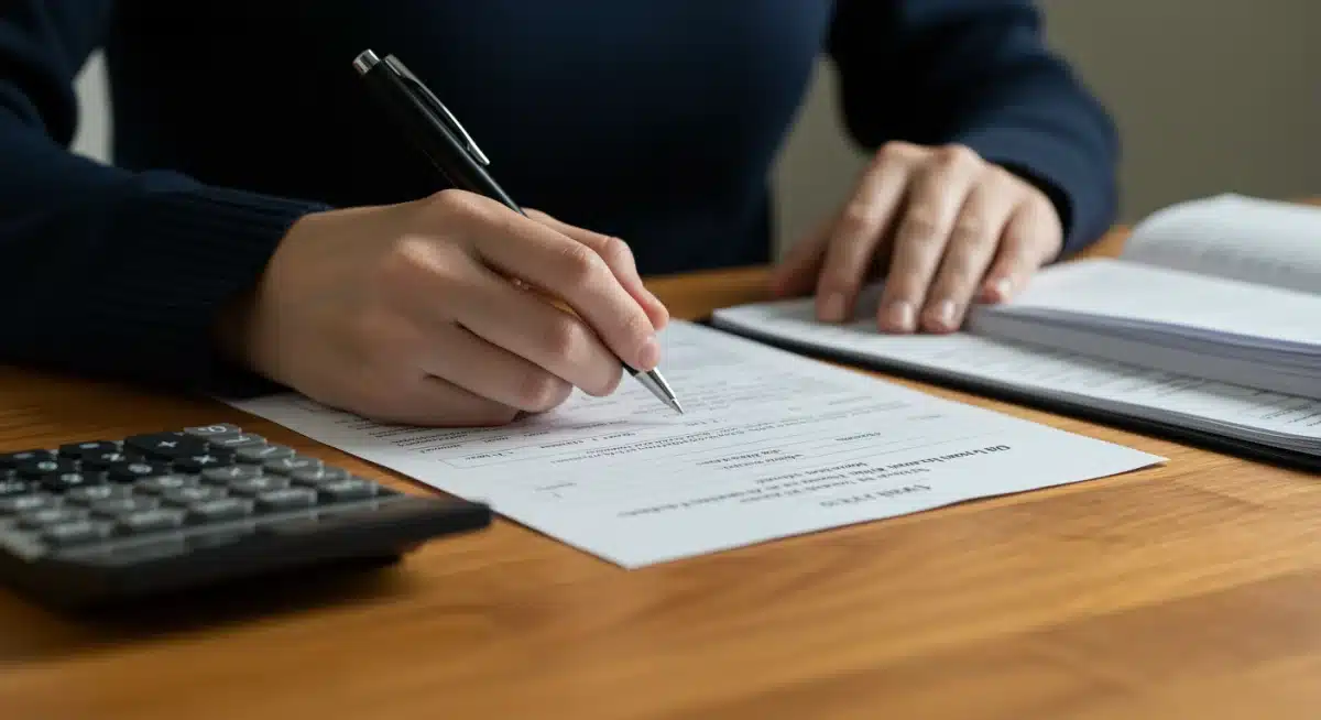 Student meticulously completing a scholarship application form