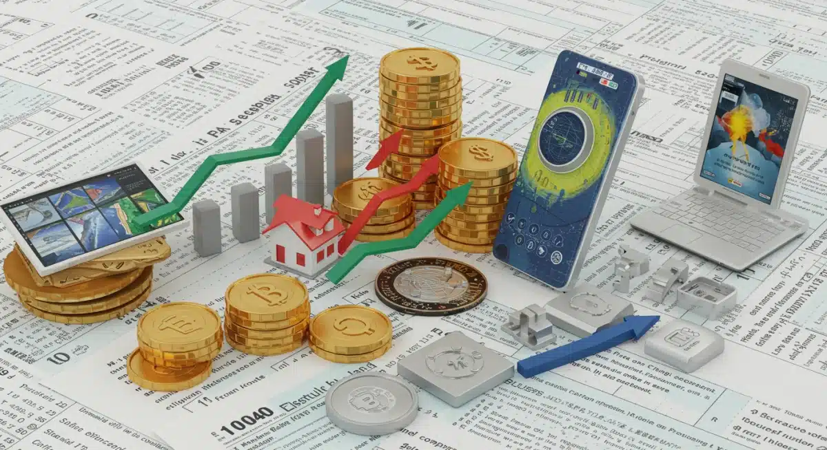 Diversified investment portfolio with tax forms, illustrating strategic allocation under new tax rules.
