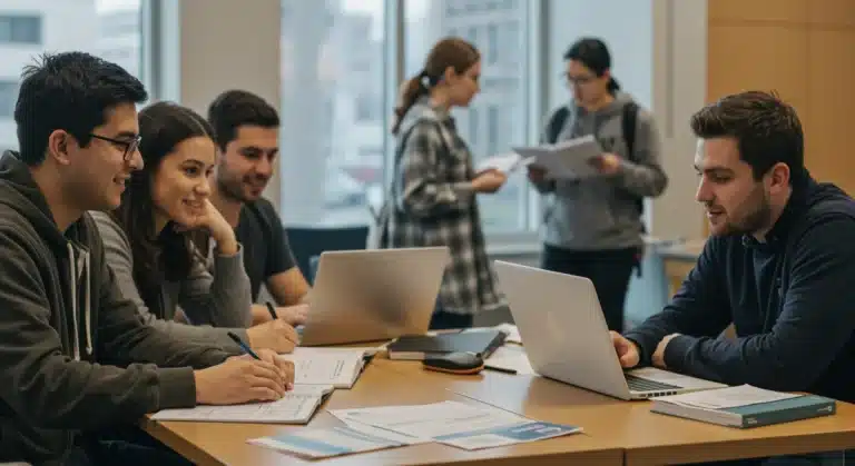 College students studying together, discussing FAFSA changes