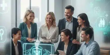 Diverse employees in supportive office setting, symbolizing FMLA protection 2026