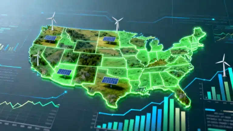 Illustration of US states leading renewable energy adoption