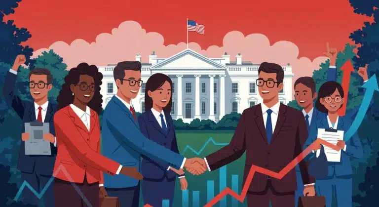 White House and small business owners celebrating economic growth