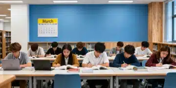 High school students studying for Advanced Placement exams with a calendar showing the March deadline approaching.