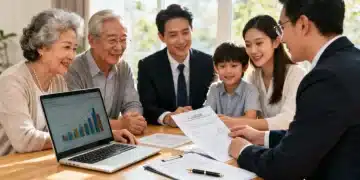 Financial advisor explaining estate planning documents to a diverse family group in 2026.