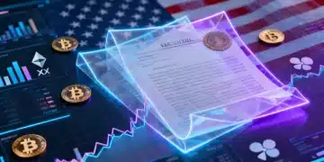 Futuristic digital currency interface with US regulatory overlays