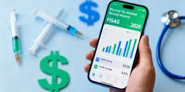 Hand holding smartphone showing HSA financial data, symbolizing tax-advantaged savings.