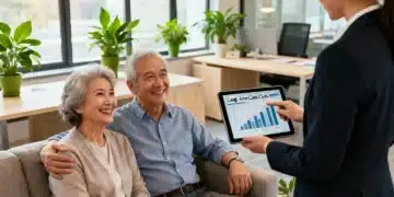Financial planner discussing long-term care benefits with an elderly couple
