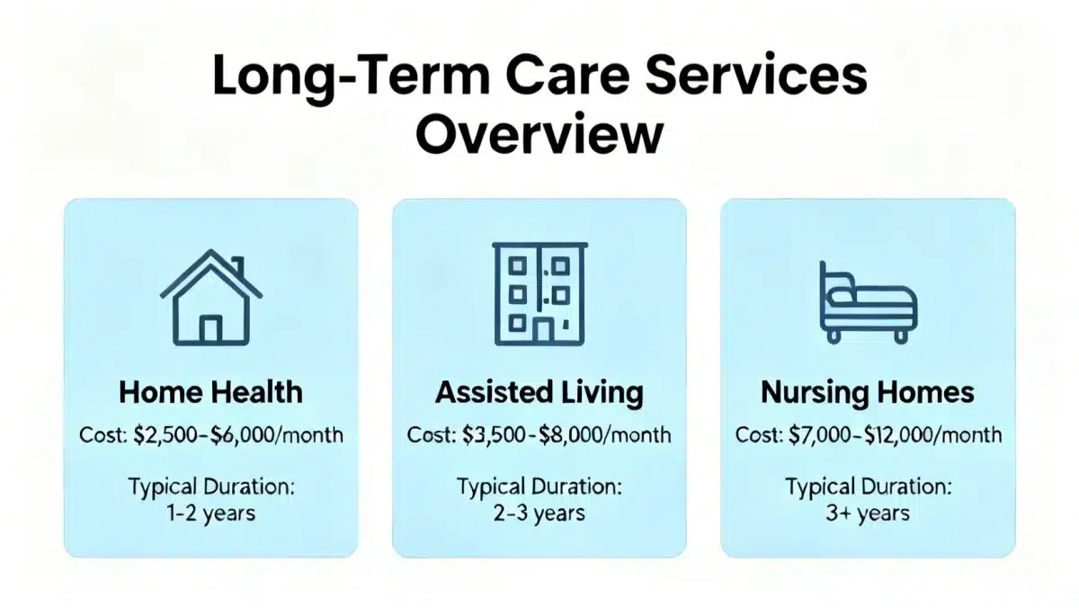 Infographic illustrating various long-term care services and their costs