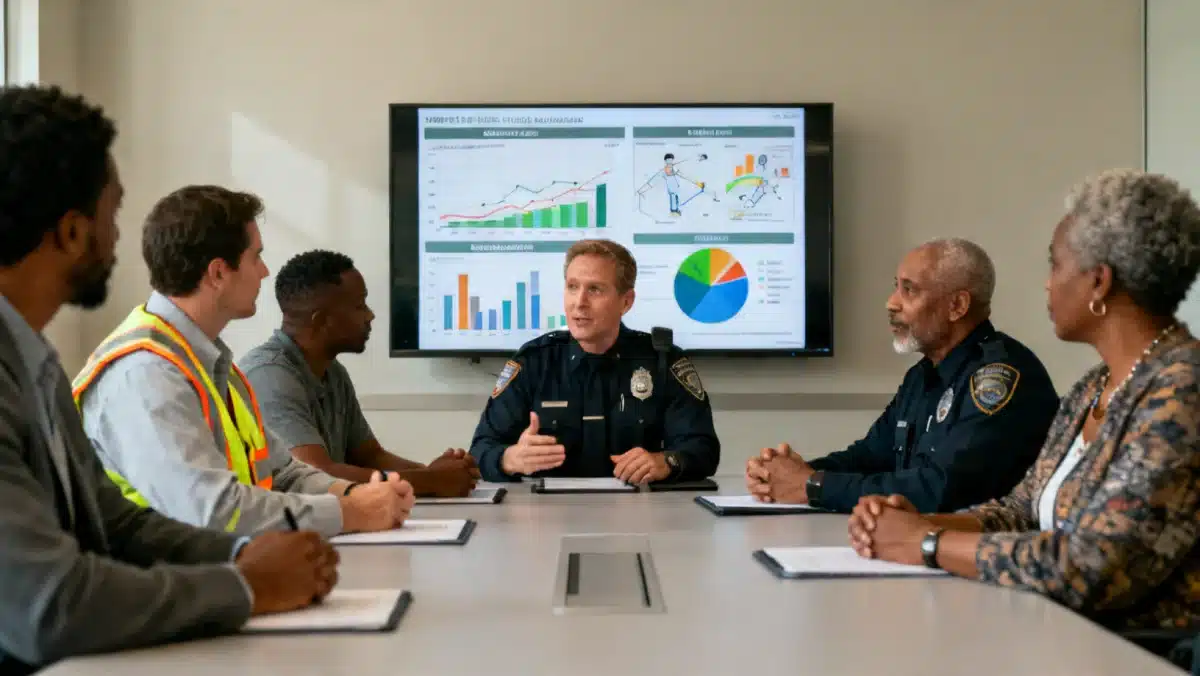 Experts collaborating on new transportation safety protocols and data analysis.