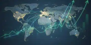 Global trade routes converging on the US, signifying new international economic partnerships and growth.