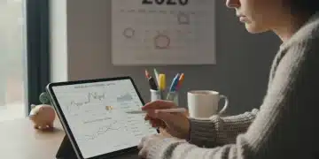 Individual reviewing Roth IRA statements and 2026 financial projections on a tablet for retirement planning.