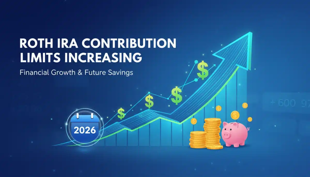 Financial graph showing rising Roth IRA contribution limits for 2026, indicating growth.