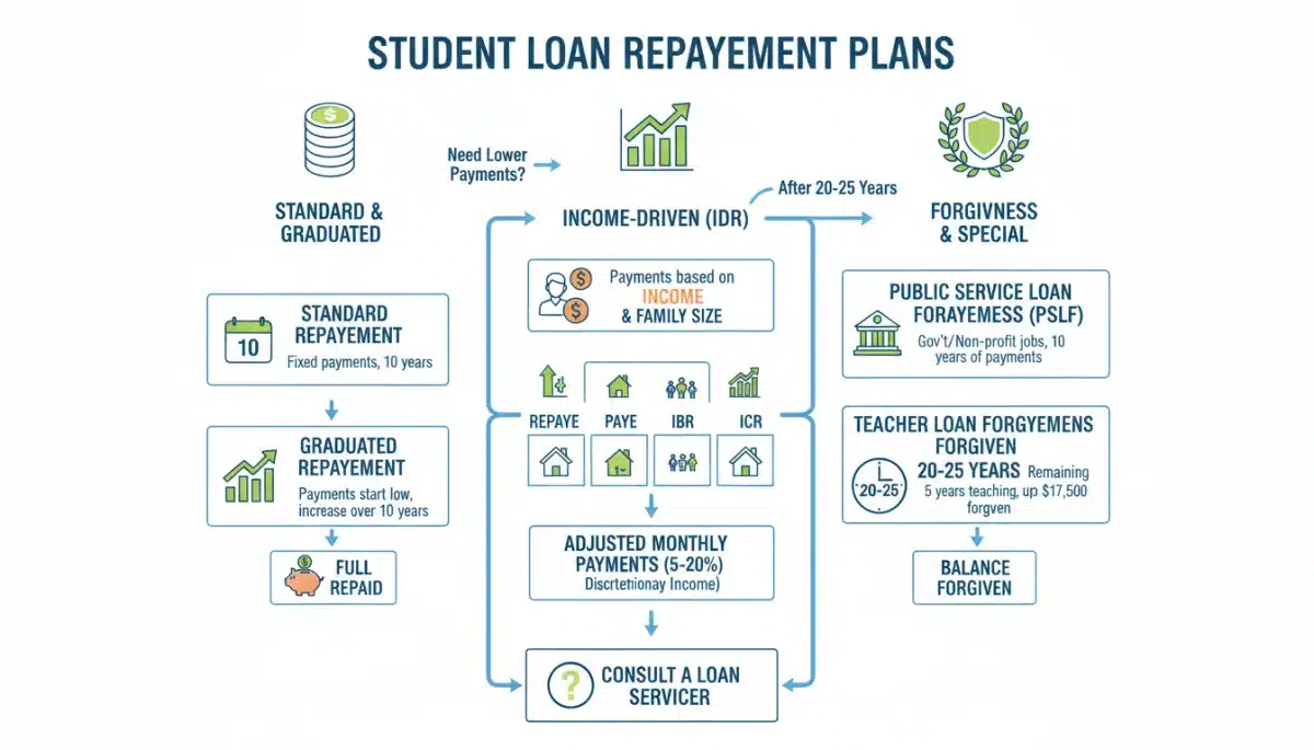 Infographic showing various student loan repayment plan options