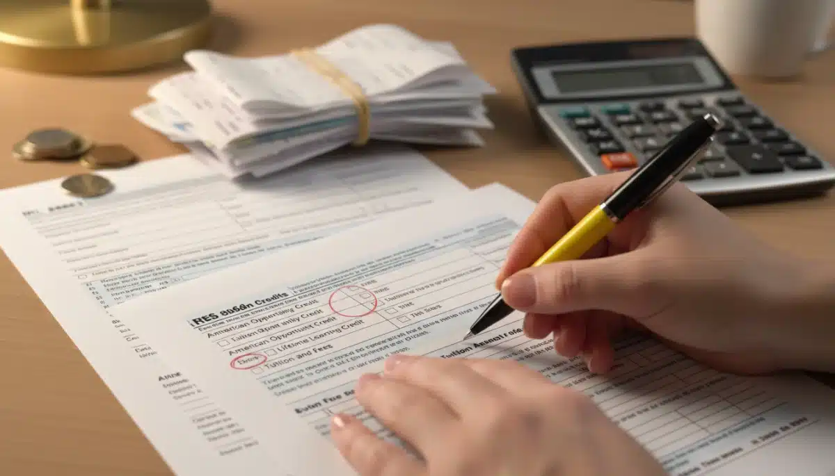 Hands highlighting educational expenses on a 2026 tax form
