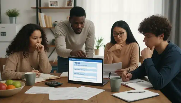 Family reviewing 2026 FAFSA changes on a laptop at home
