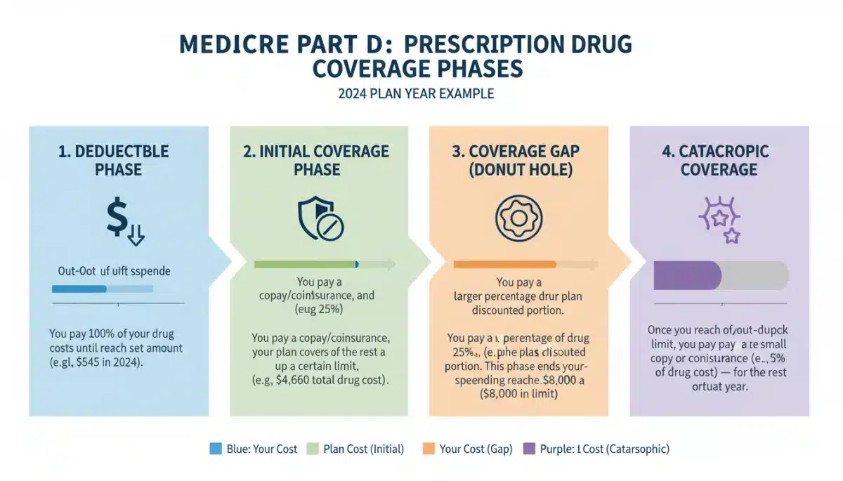 Infographic showing Medicare Part D coverage phases in 2026
