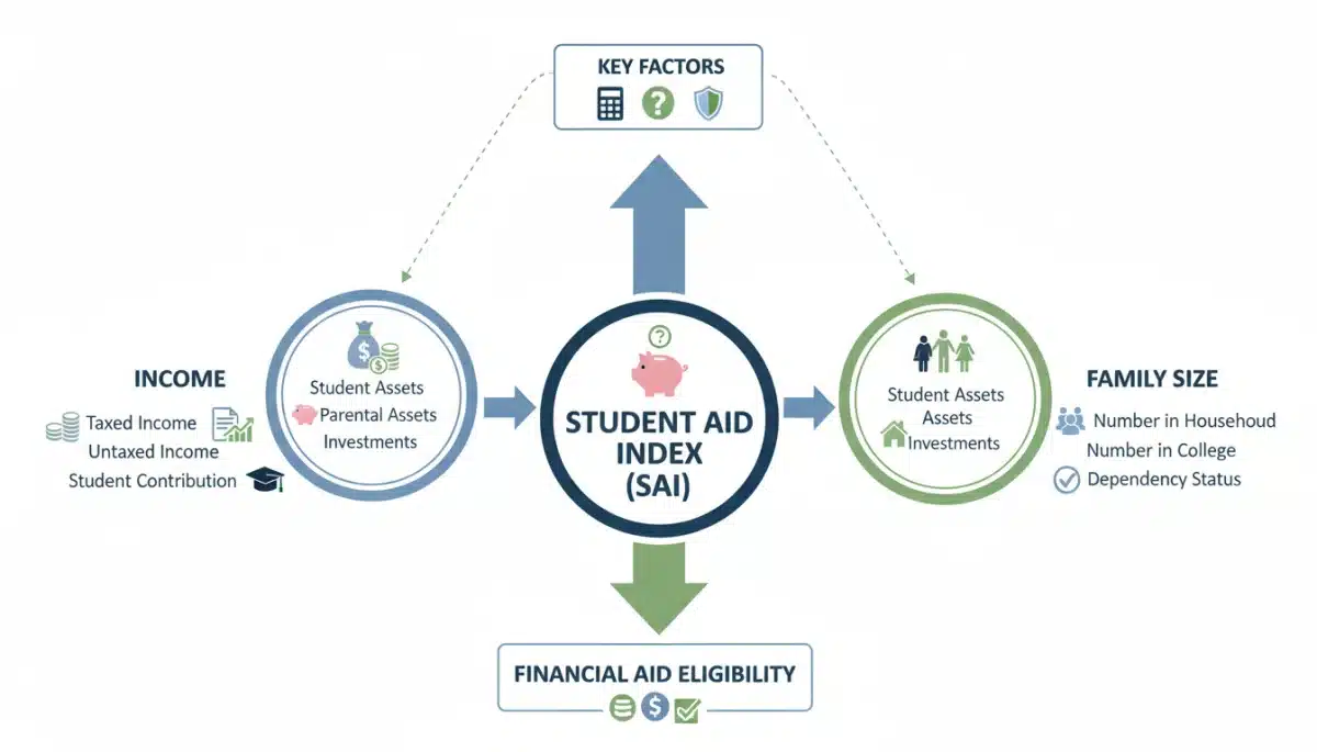 Infographic explaining Student Aid Index (SAI) components for FAFSA