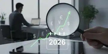Financial chart with magnifying glass and 2026 calendar, symbolizing inflation forecast and personal finance planning.