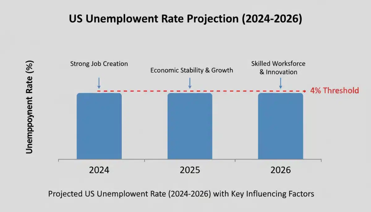 Projected US unemployment rate chart 2024-2026, showing sustained low levels.