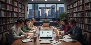 Students preparing for competitive graduate school admissions in a modern library