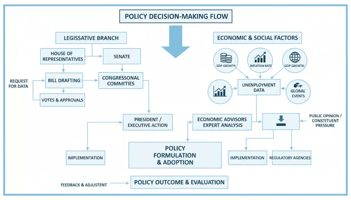 Infographic showing policy decision process affecting SNAP benefits