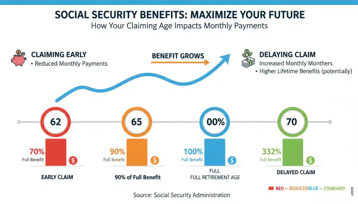 Infographic showing Social Security benefit growth based on claiming age