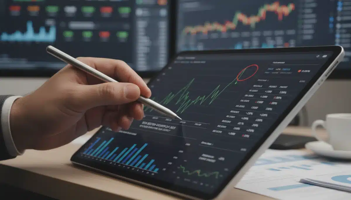 Detailed financial chart analysis on a tablet for investment decisions